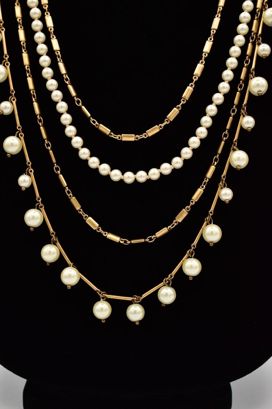 J.Crew Multi Strand Pearl Gold Layered Statement Necklace Brushed Gold BinA17